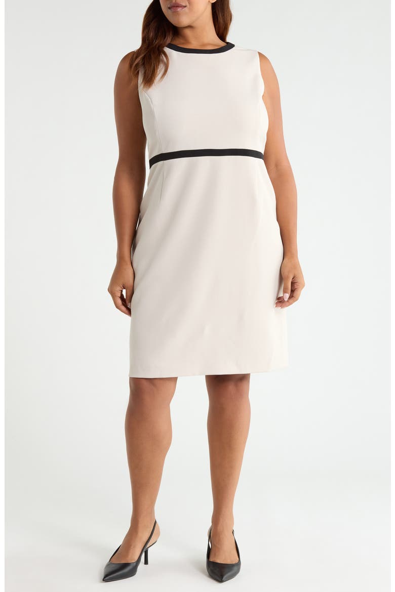 Sleeveless Stretch Crepe Sheath Dress, Main, color, PARCHMENT/ BLACK