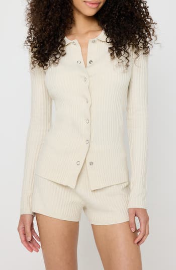 Spiritual Gangster Aster Rib Snap Front Cardigan In Brown