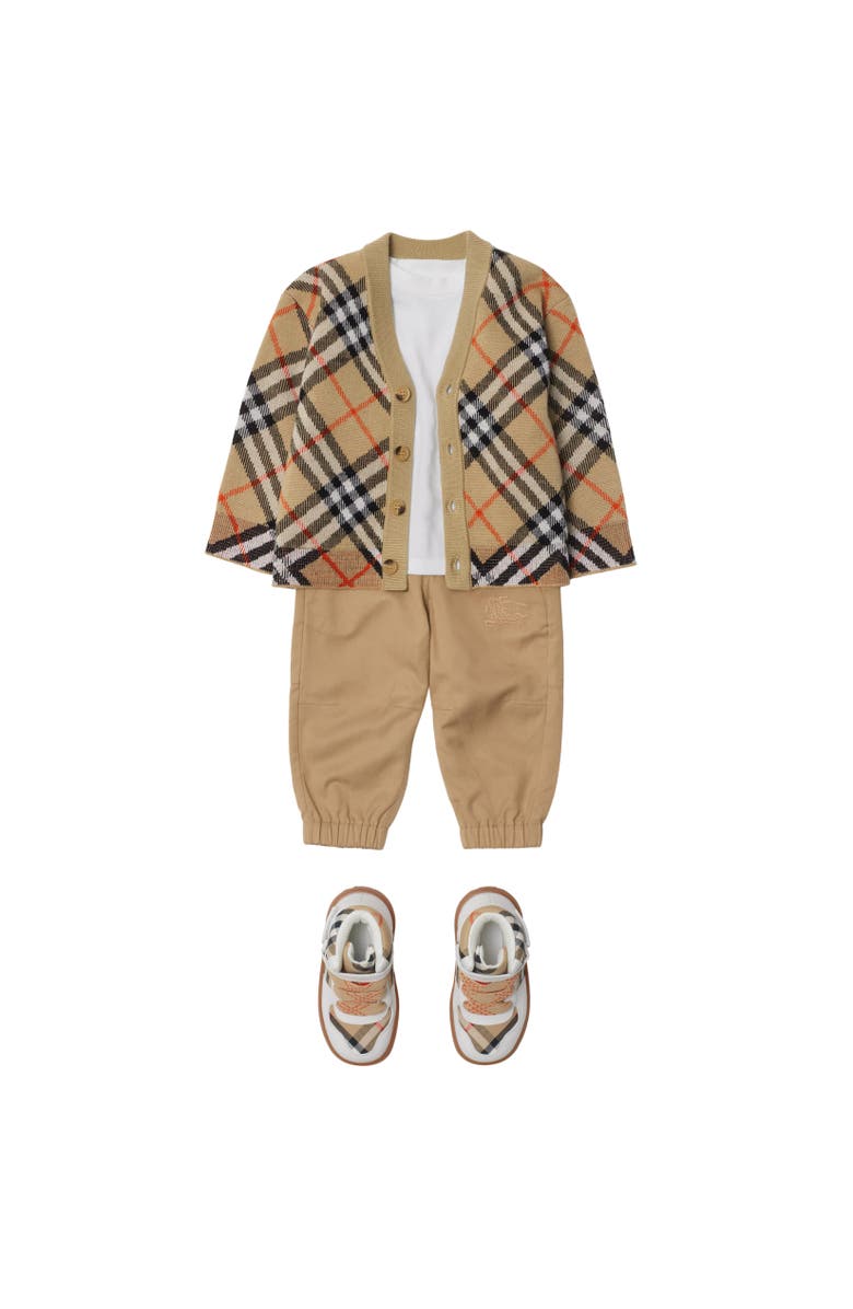 Burberry Check Wool Cardigan, Alternate, color, Sand