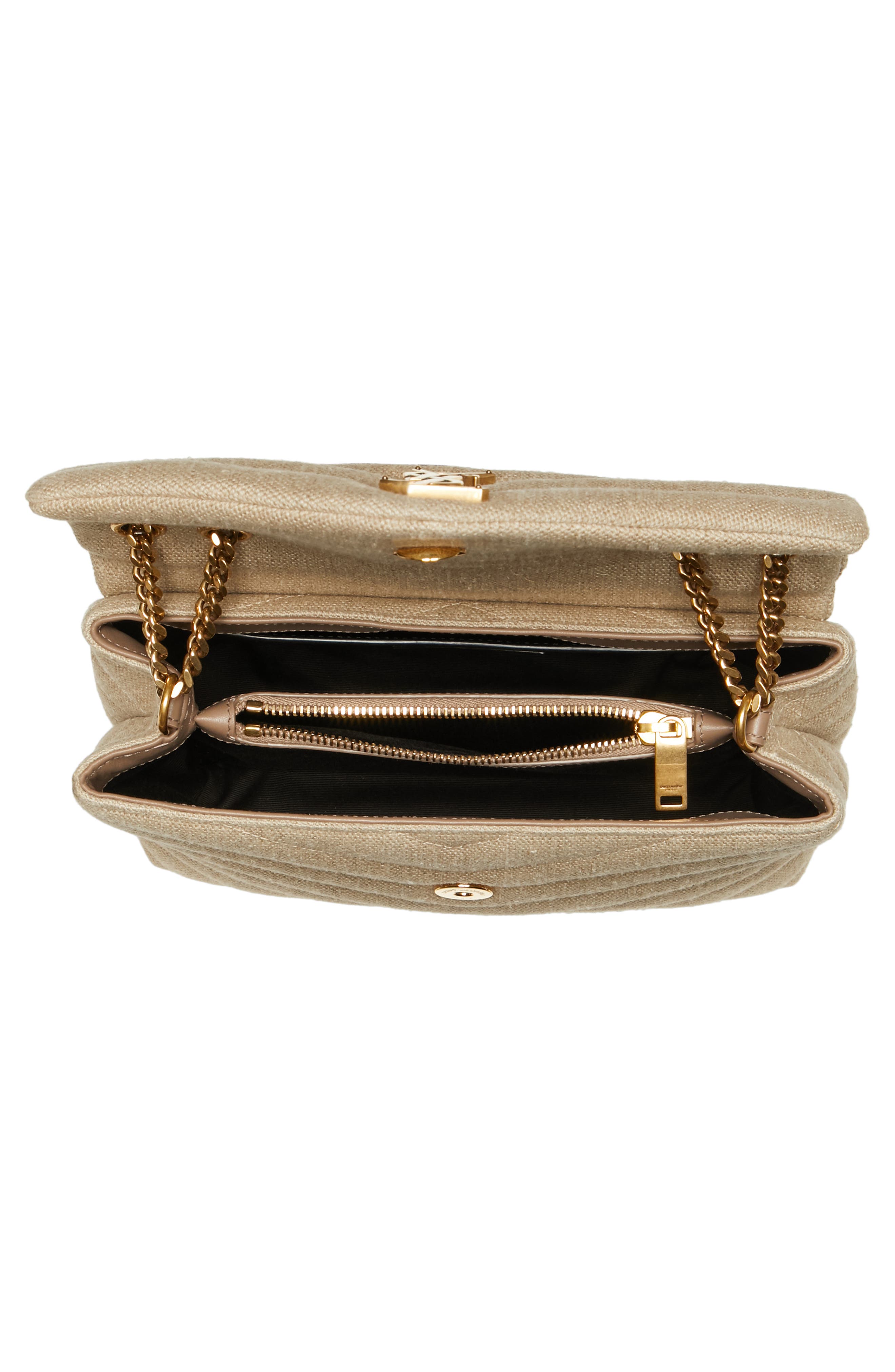 Saint Laurent Small Loulou Matelassé Linen Shoulder Bag, Alternate, color, 