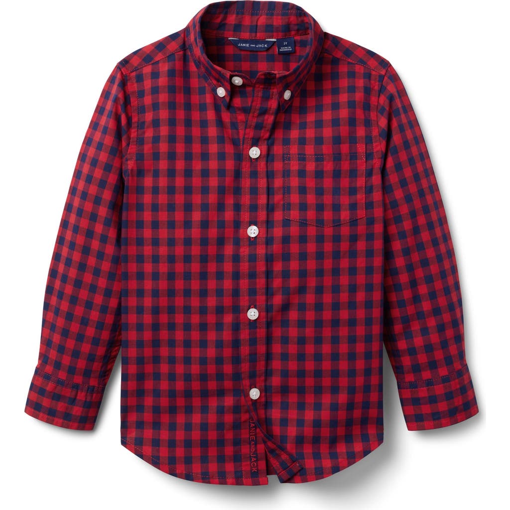 Janie And Jack Gingham Flannel Shirt In Red