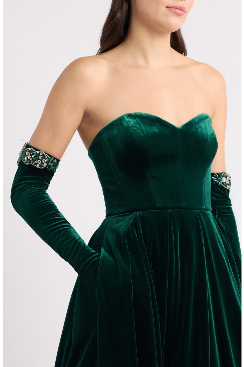 Fit & Flare Velvet Party Dress, Alternate, color, EMERALD