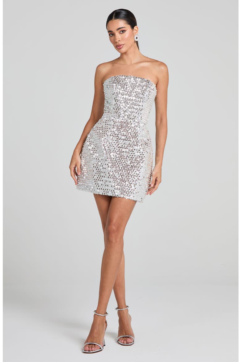 Lucia Silver Sequin Strapless Minidress, Alternate, color, SILVER