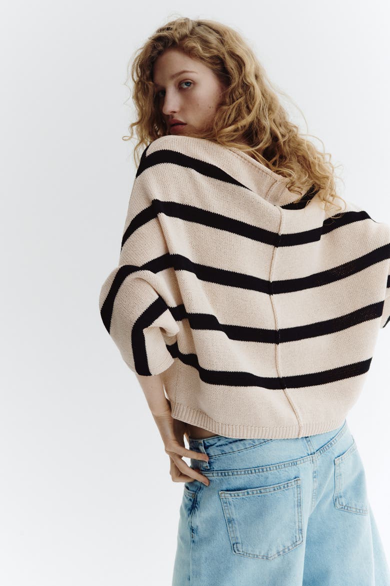 Batwing-sleeved Jumper, Alternate, color, Cream/striped
