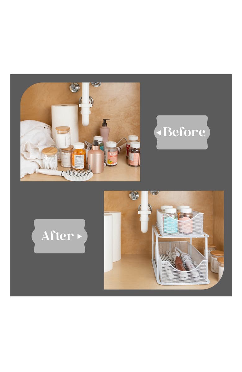 SORBUS 2-Tier Metal Sliding Bin Organizer, Alternate, color, White