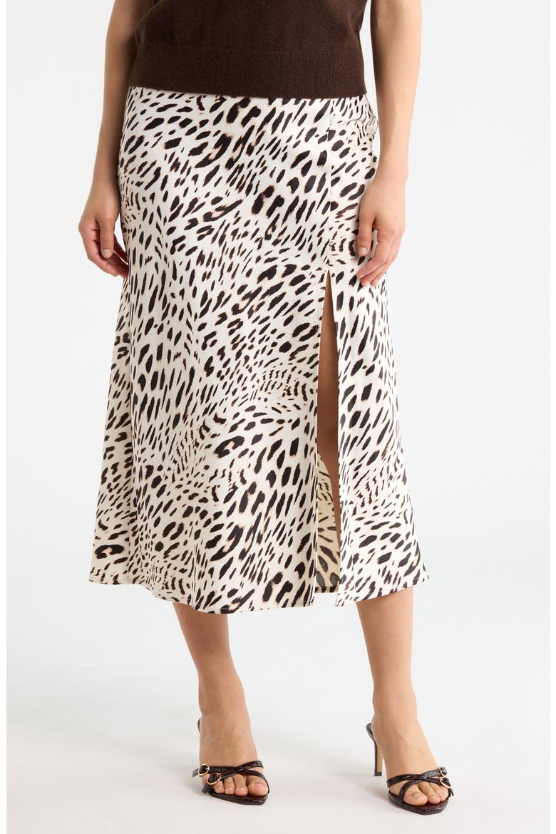 Front Slit Satin Skirt, Main, color, ANIMAL CULTURE WHITE