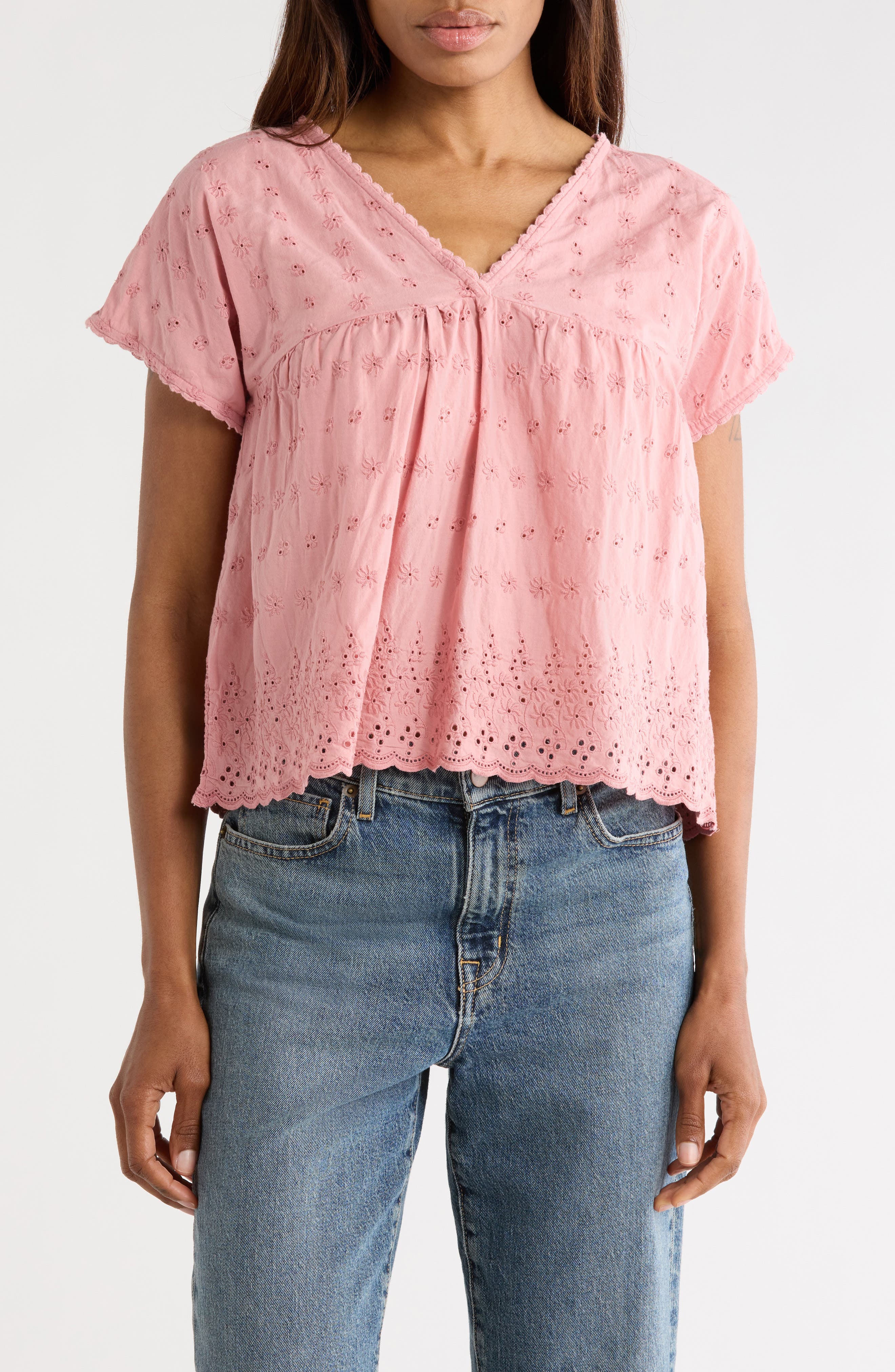 Lucky Brand Eyelet Babydoll Top