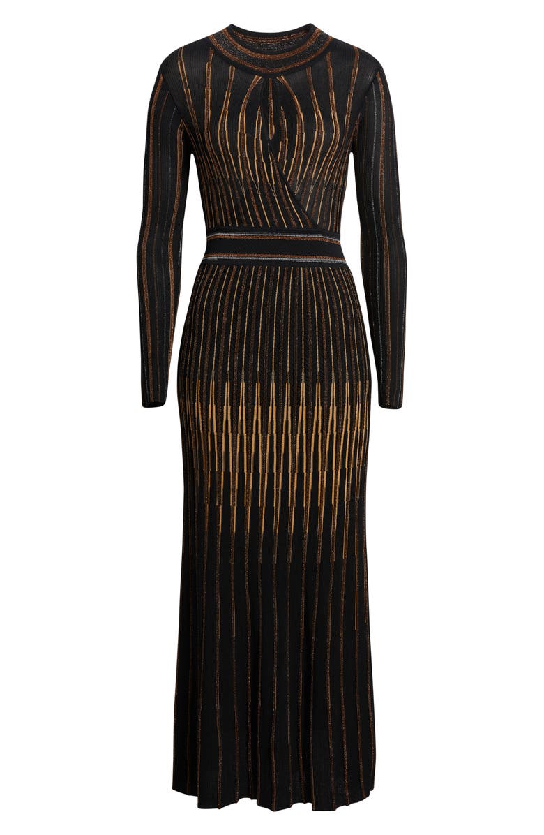 Elie Tahari The Alicia Long Sleeve Metallic Stripe Sweater Dress, Alternate, color, 