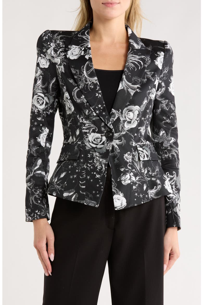 Kaisley Floral Cotton Blazer, Main, color, BLACK MULTI ZODIAC