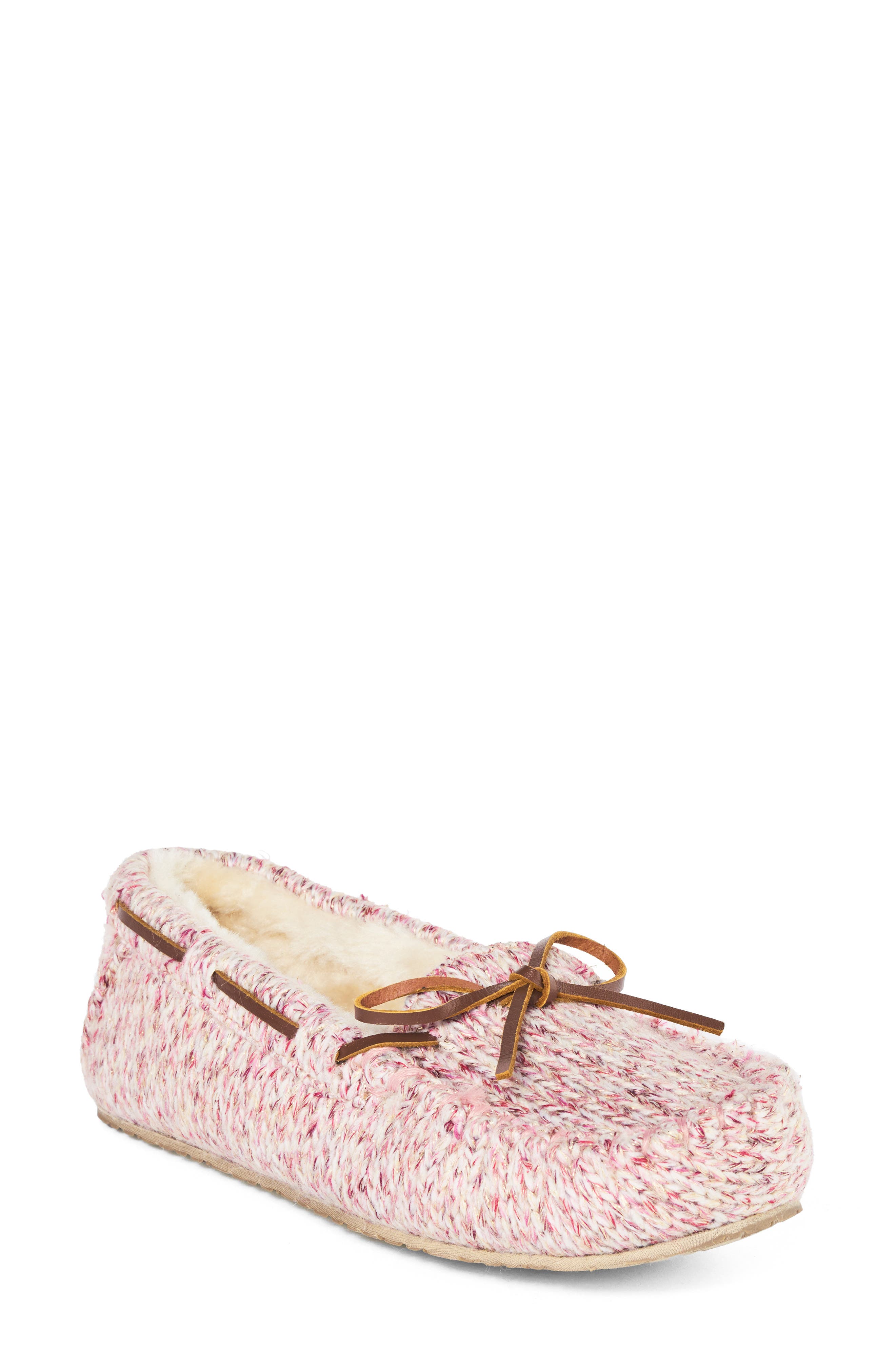 Shimmer Knit Moc Toe Slipper, Main, color, SPARKLE PINK