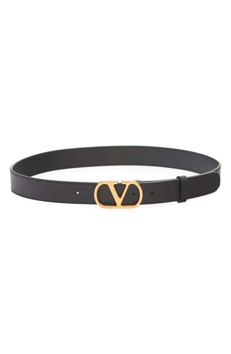 Valentino Garavani VLOGO Buckle Signature Leather Belt, Main, color, Nero