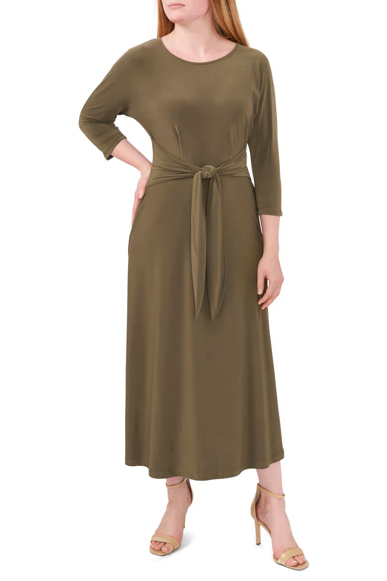 Tie Front Fit & Flare Midi Dress, Main, color, OLIVE 304