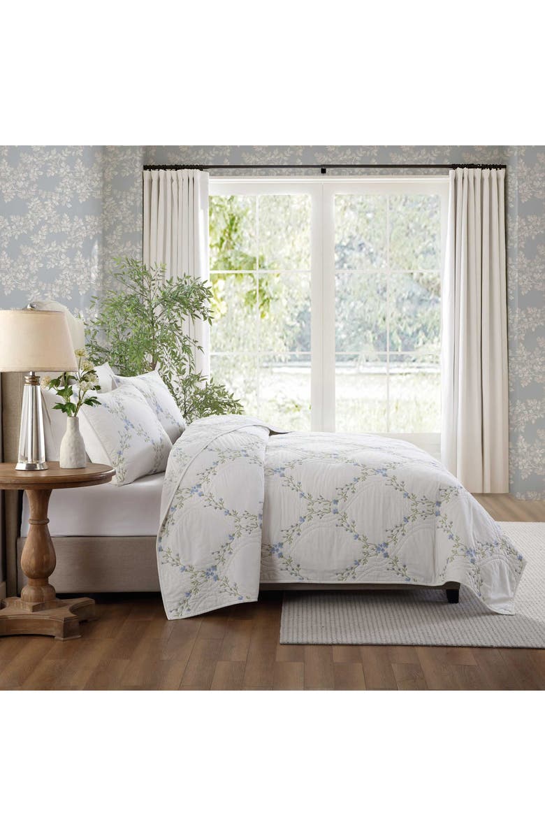 Laura Ashley Cotton 3-Piece Quilt & Sham Set, Alternate, color, Blue/ Green