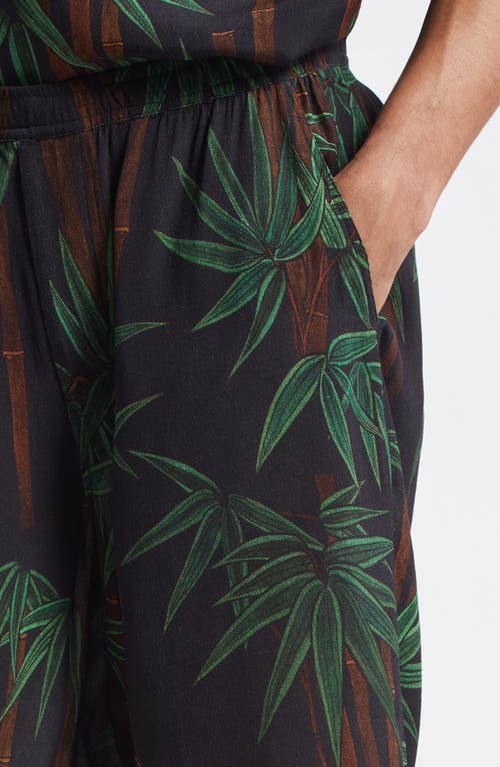 Endless Joy Palm Print Crepe Shorts In Black