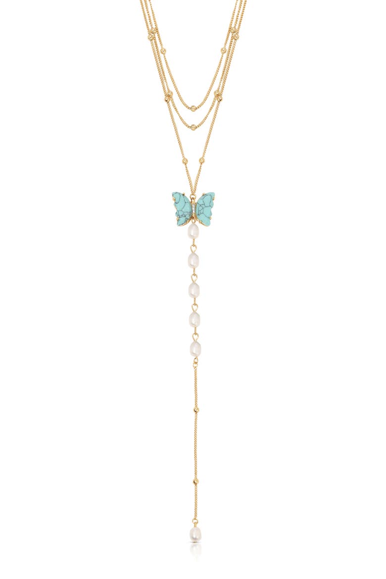 Multistrand Turquoise & Freshwater Pearl Y-Necklace, Alternate, color, TURQUOISE