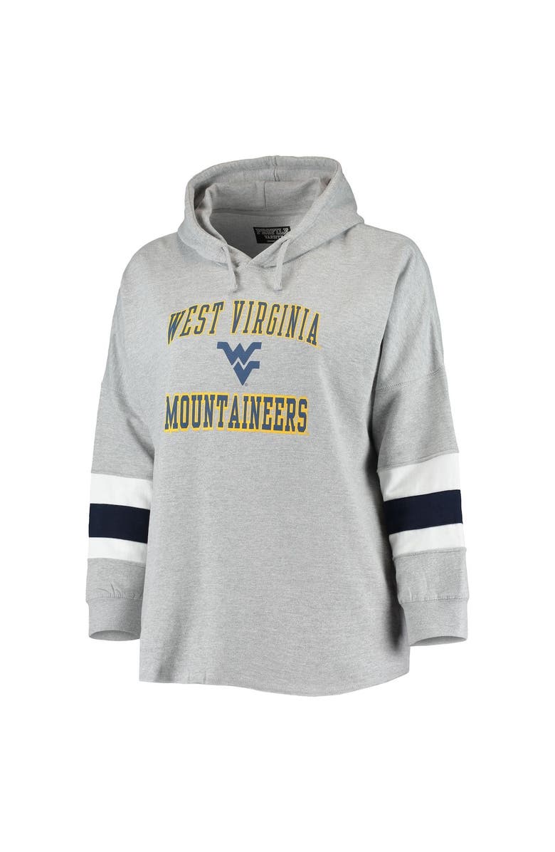 PROFILE Women's Heathered Gray West Virginia Mountaineers Plus Size Sleeve Stripe Pullover Hoodie, Alternate, color, 