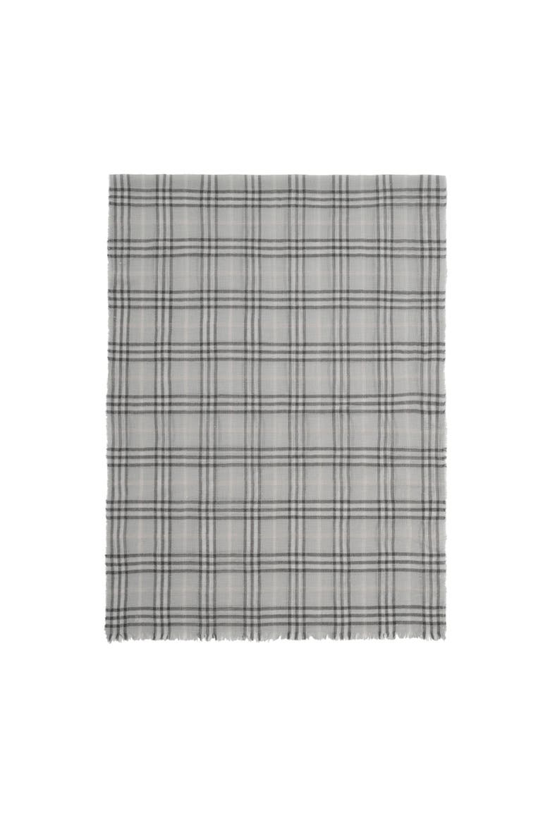 Wide Embellished Check Wool Silk Blend Scarf, Alternate, color, Mitten grey