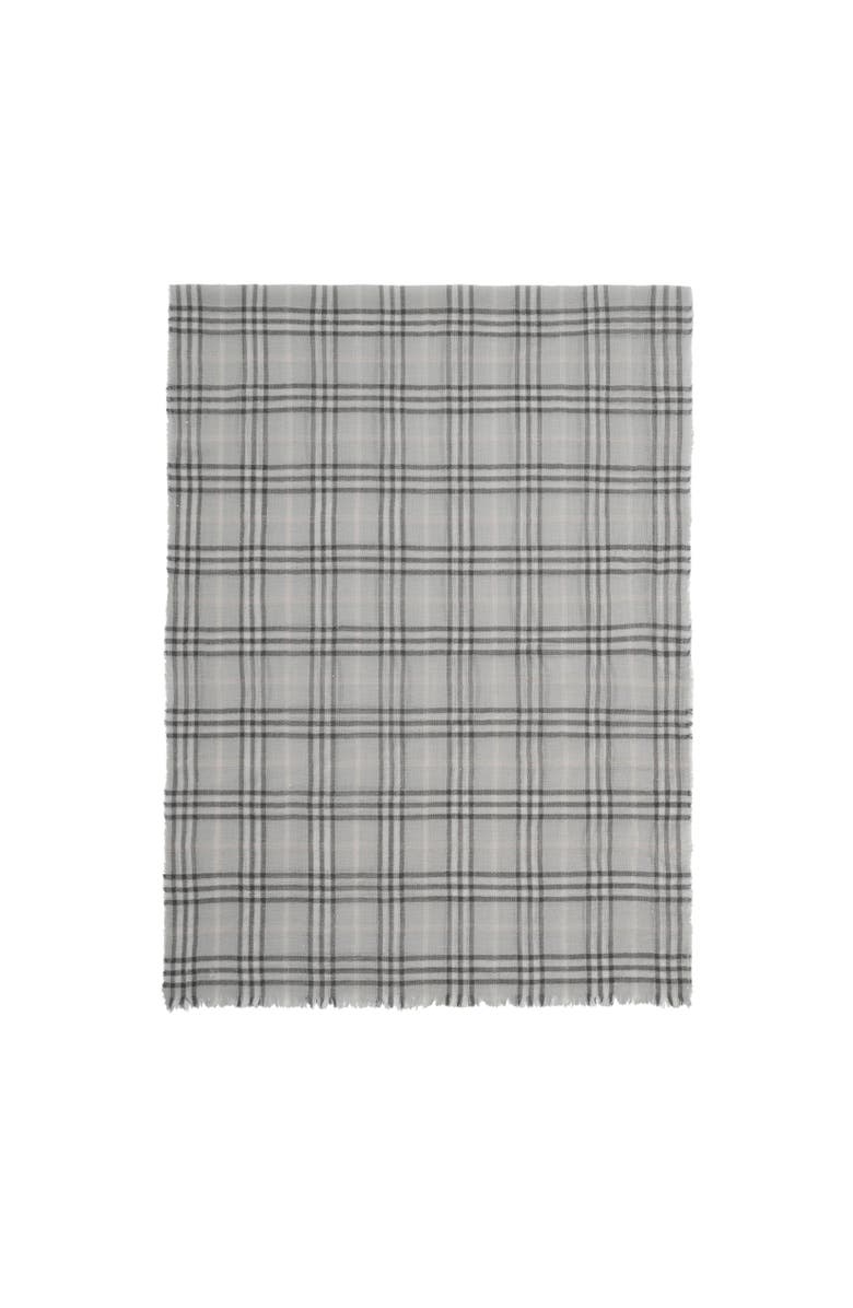 Burberry Wide Embellished Check Wool Silk Blend Scarf, Alternate, color, Mitten Grey
