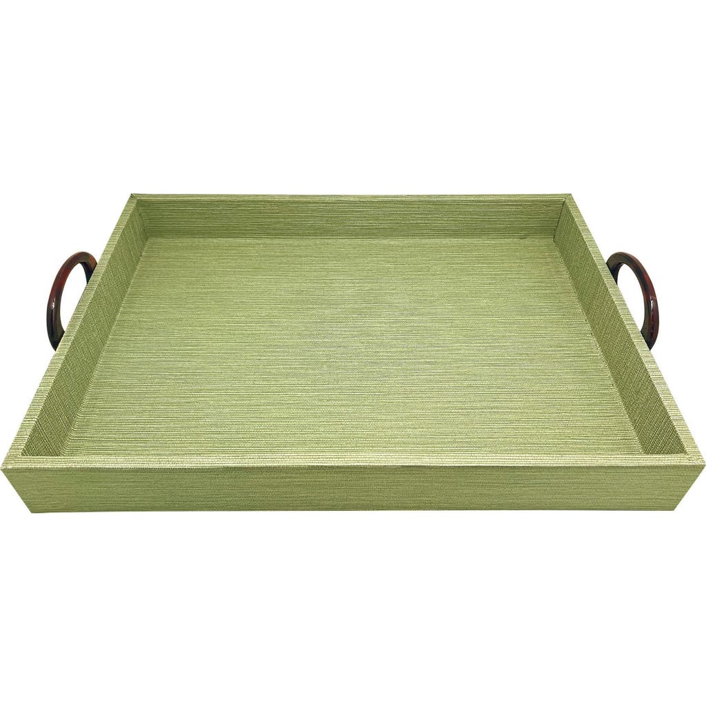 Mariposa Palma Faux Grasscloth And Tortoiseshell Handle Large Tray In Green