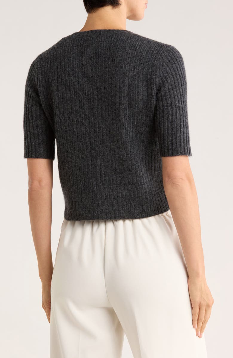 Magaschoni Short Sleeve Cashmere Cardigan, Alternate, color, Deep Storm Heather