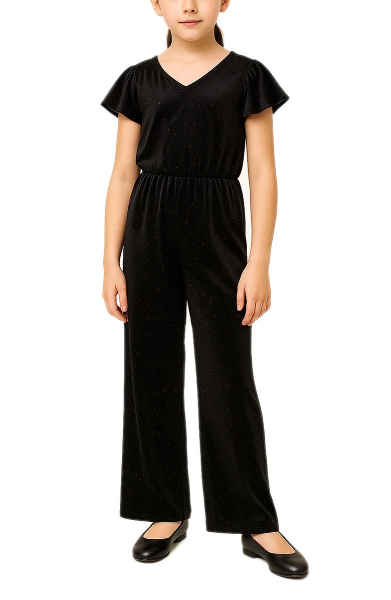 Zunie Kids' Sparkle Velour Jumpsuit, Alternate, color, Blackmulti