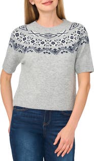 CeCe Fair Isle Short Sleeve Sweater