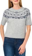 CeCe Fair Isle Short Sleeve Sweater