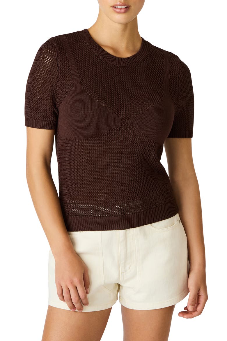 Blakelee Open Stitch Short Sleeve Sweater, Main, color, WALNUT