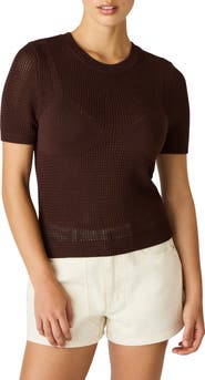 Steve Madden Blakelee Open Stitch Short Sleeve Sweater