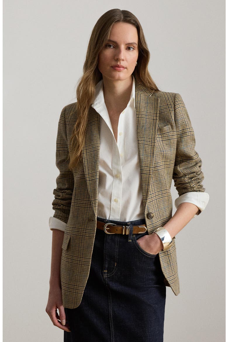 Linen Blazer, Alternate, color, BROWN/ BLACK MULTI