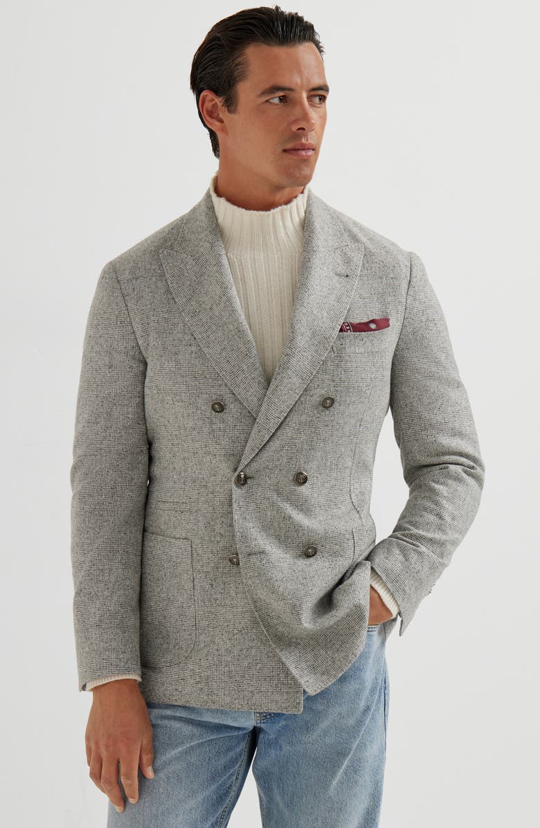 Brunello Cucinelli Prince of Wales deconstructed blazer, Alternate, color, Light Grey