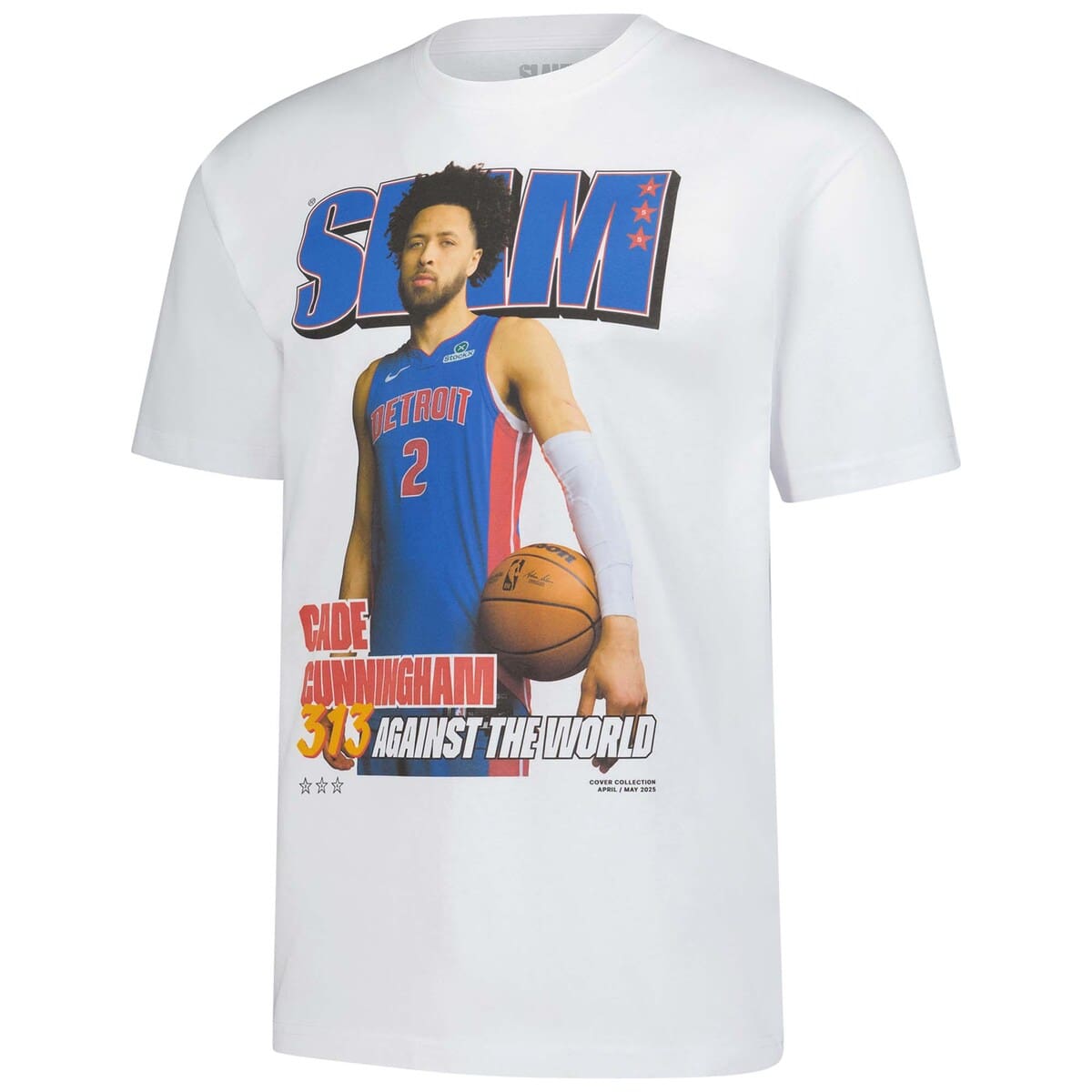 Unisex SLAM Cade Cunningham White Detroit Pistons April/May 2025 Cover Graphic T-Shirt - image 2