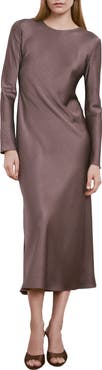 MANGO Long Sleeve Textured Satin Midi Dress