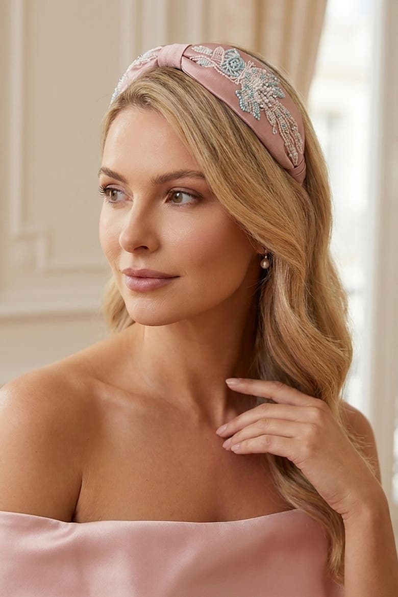 Kaia Embellished Knotted Hair Band - Pink, Alternate, color, Light Pink
