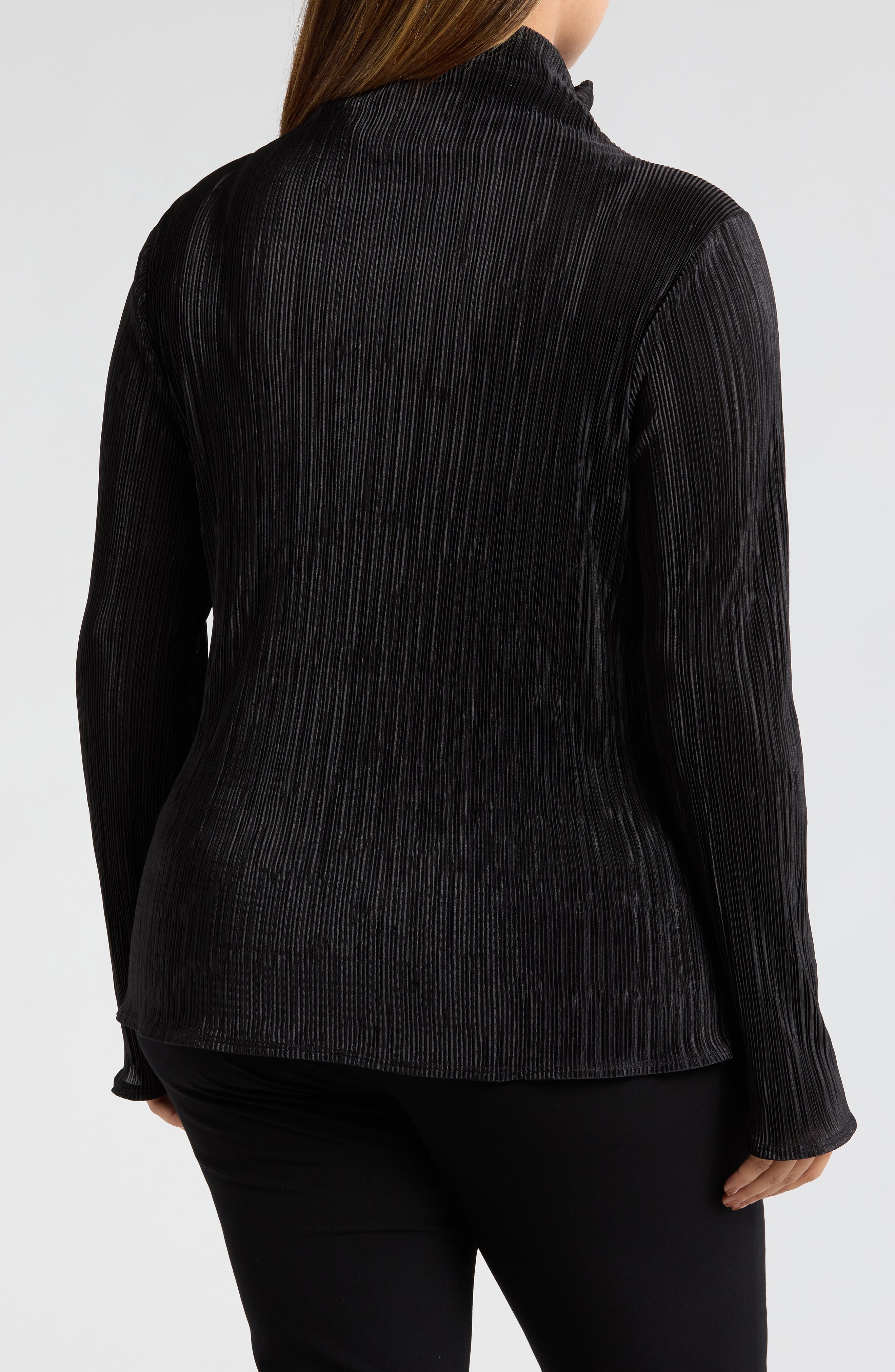 Long Sleeve Plisse Turtleneck Top - image 2