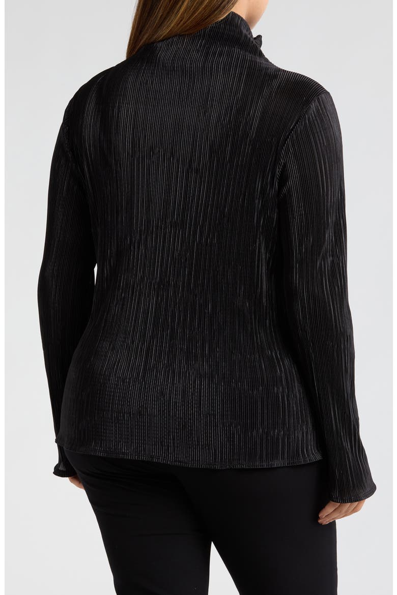 Long Sleeve Plissé Turtleneck Top, Alternate, color, BLACK