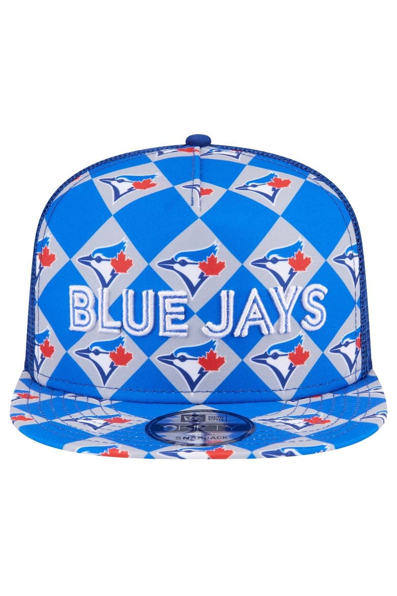 Men's New Era Royal Toronto Blue Jays Seeing Diamonds A-Frame Trucker 9FIFTY Snapback Hat, Alternate, color, Royal