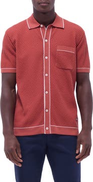 Bugatchi Tipped Short Sleeve Button-Up Sweater