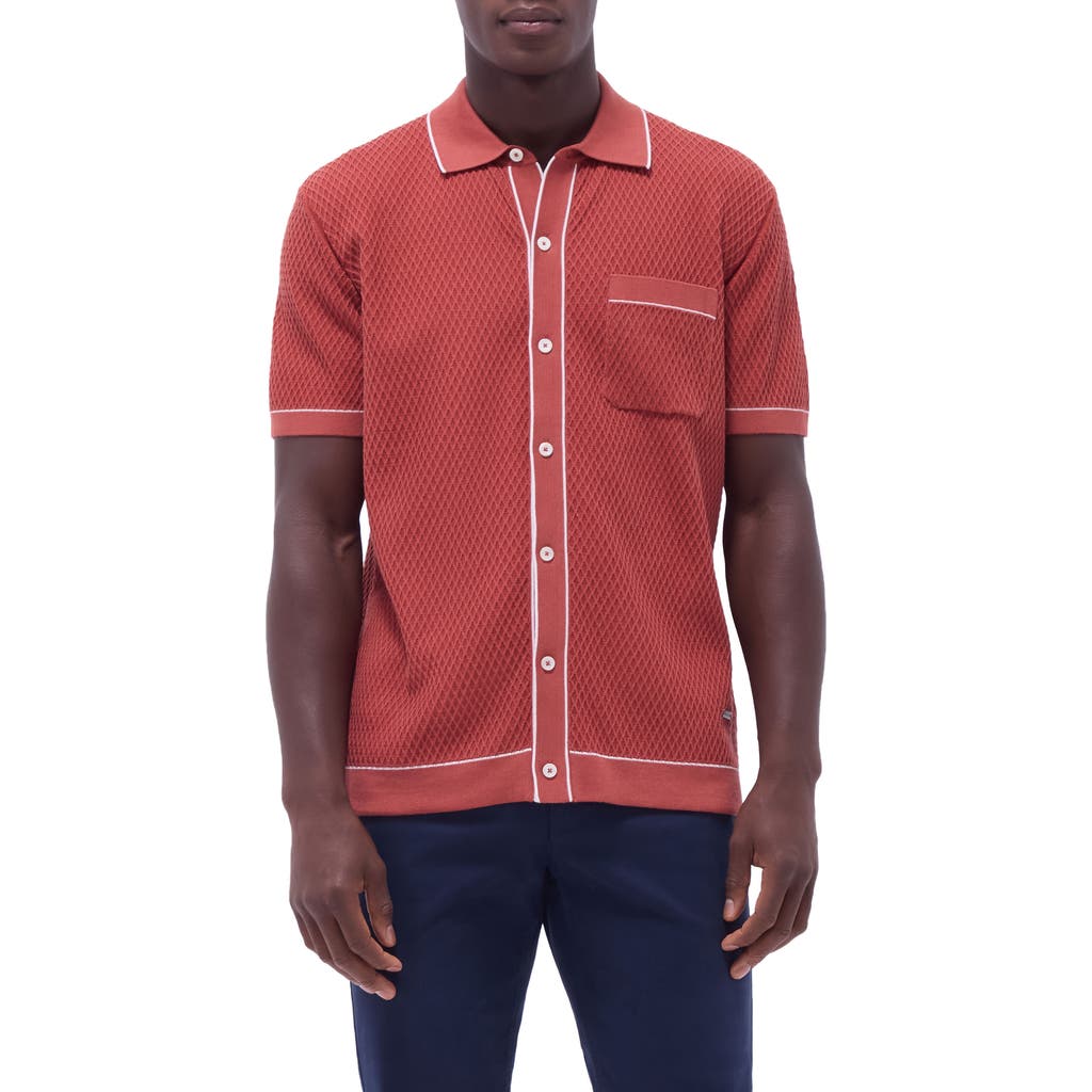 Bugatchi Tipped Short Sleeve Button-up Sweater