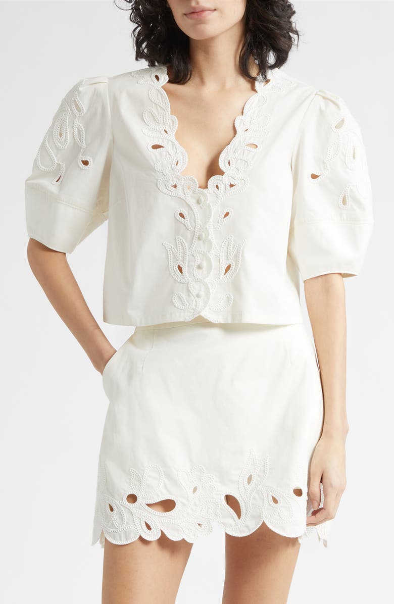 Cinq à Sept Paisley Bloom Embellished Bellara Top, Main, color, Cream/White
