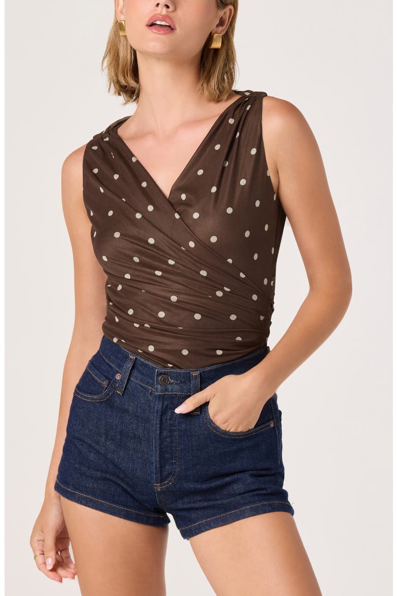 Claudia Polka Dot Surplice Bodysuit, Main, color, BROWN POLKA DOT