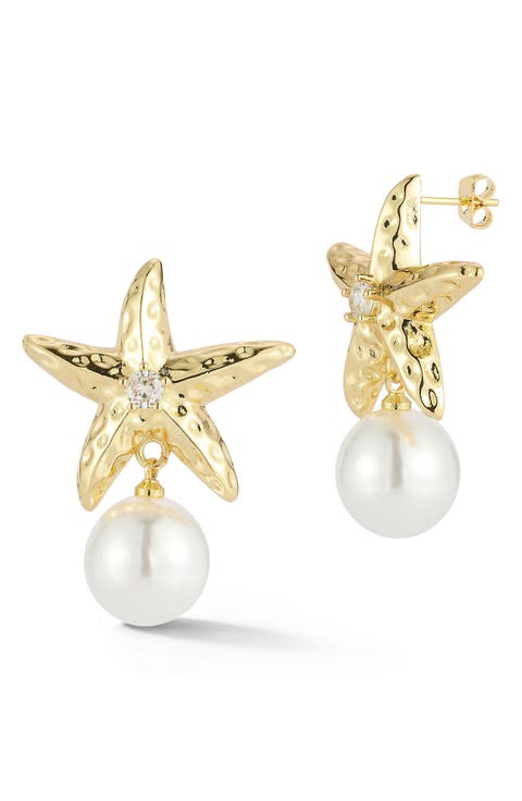 Starfish Imitation Pearl Drop Earrings