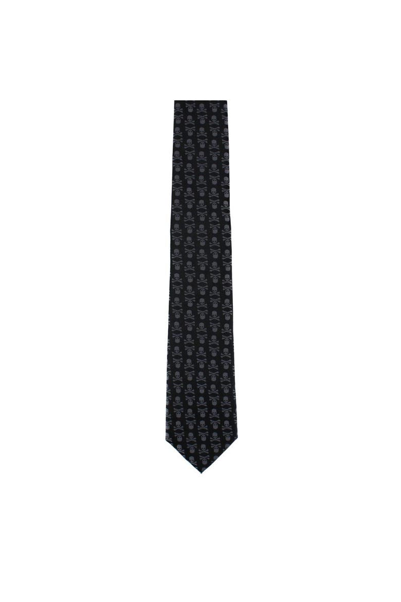 Pirate Skull and Crossbones Necktie, Alternate, color, Grey on Black