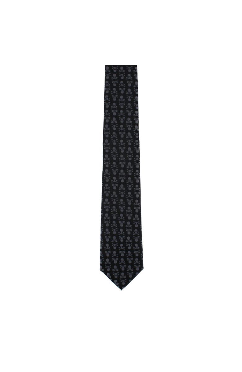 Ascentix Pirate Skull and Crossbones Necktie, Alternate, color, Grey On Black