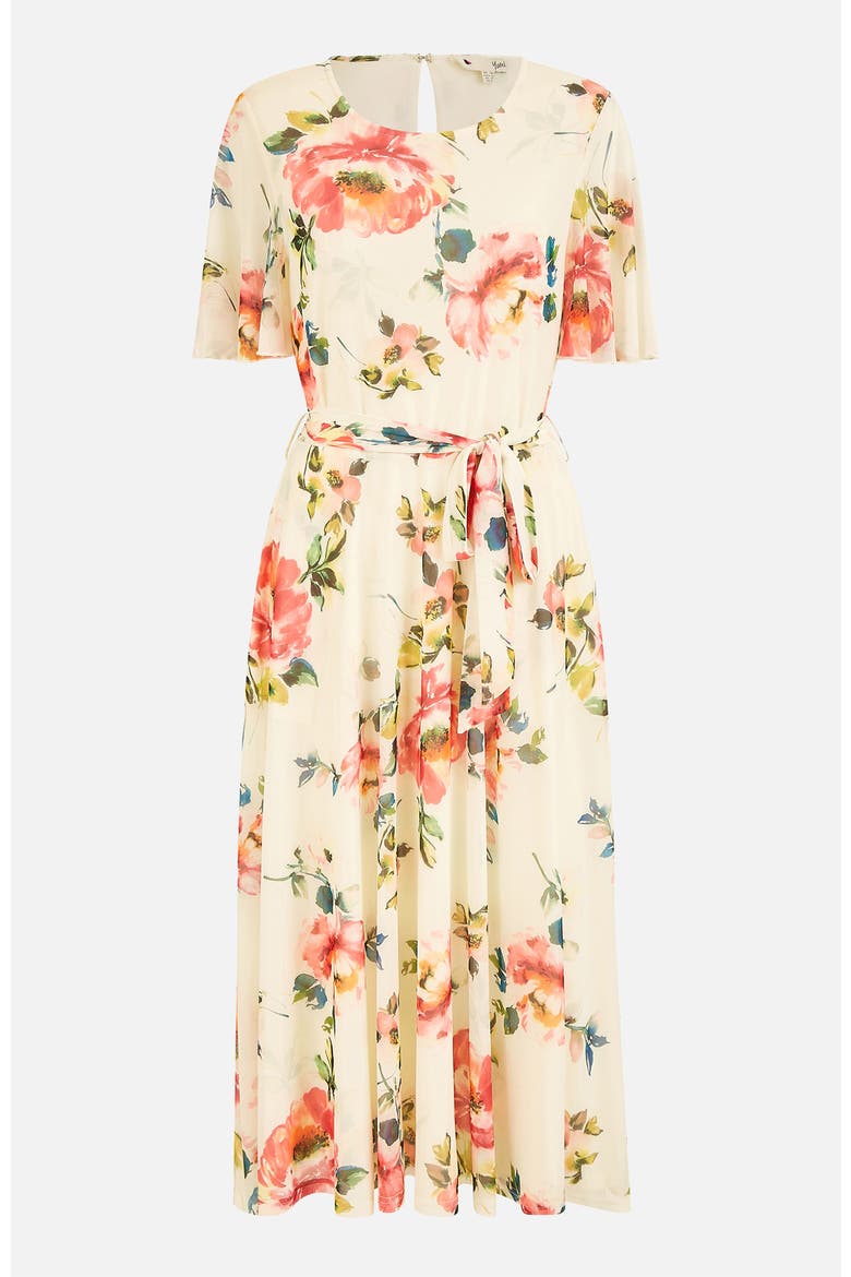 Mesh Floral Print Midi Dress, Alternate, color, Ivory