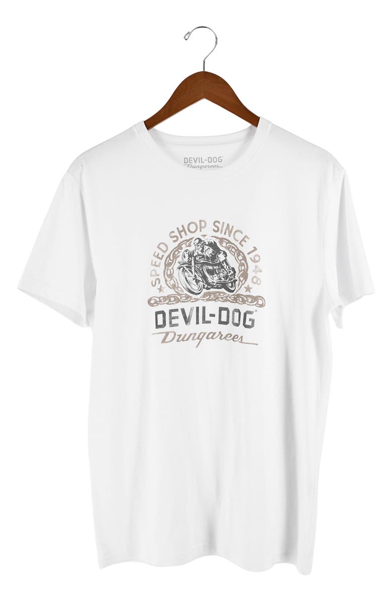 Devil-Dog Dungarees Speed Shop Graphic T-Shirt, Alternate, color, White