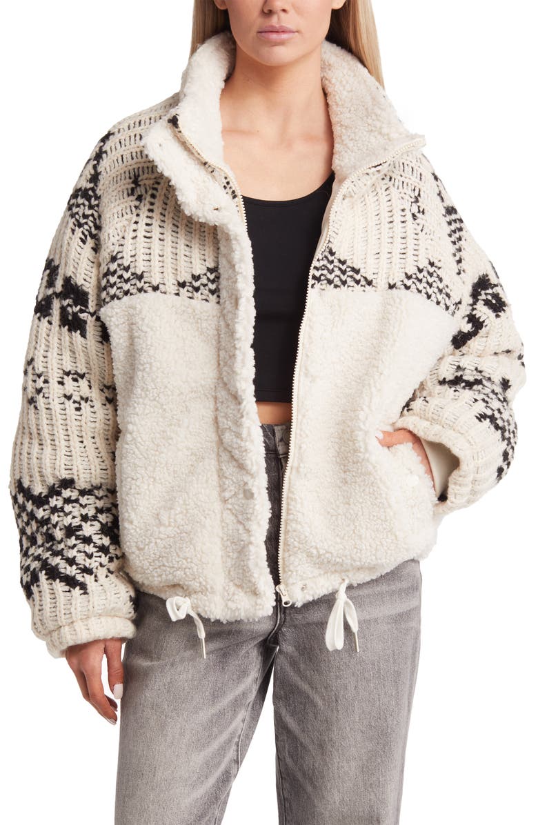 BLANKNYC Knit Sleeve Faux Shearling Jacket, Main, color,