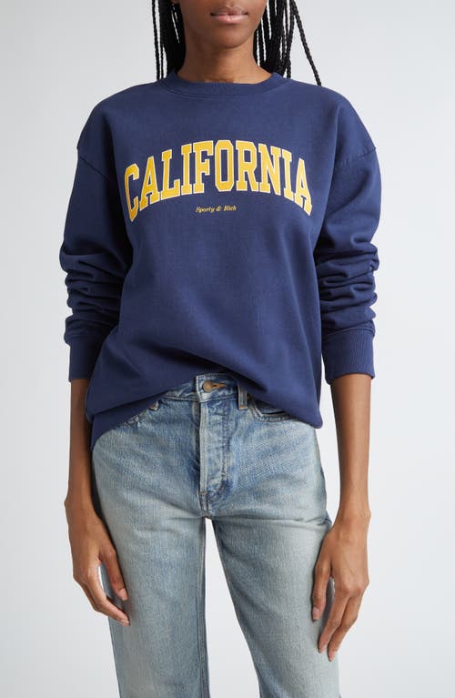Sporty And Rich Sporty & Rich California Cotton Crewneck Sweatshirt In Navy