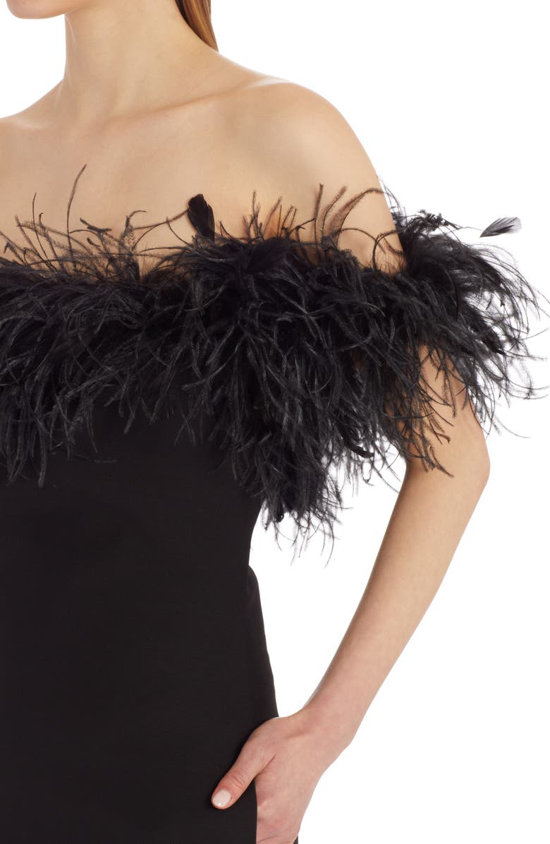 Valentino Garavani Feather Trim Off the Shoulder Crepe Minidress, Alternate, color, 