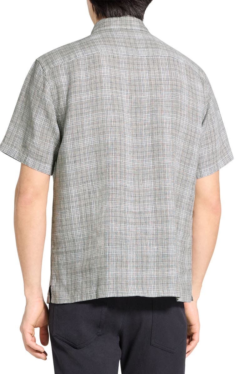 Theory Irving Plaid Short Sleeve Linen Button-Up Shirt, Alternate, color, Pine Grove Multi - 2Rn